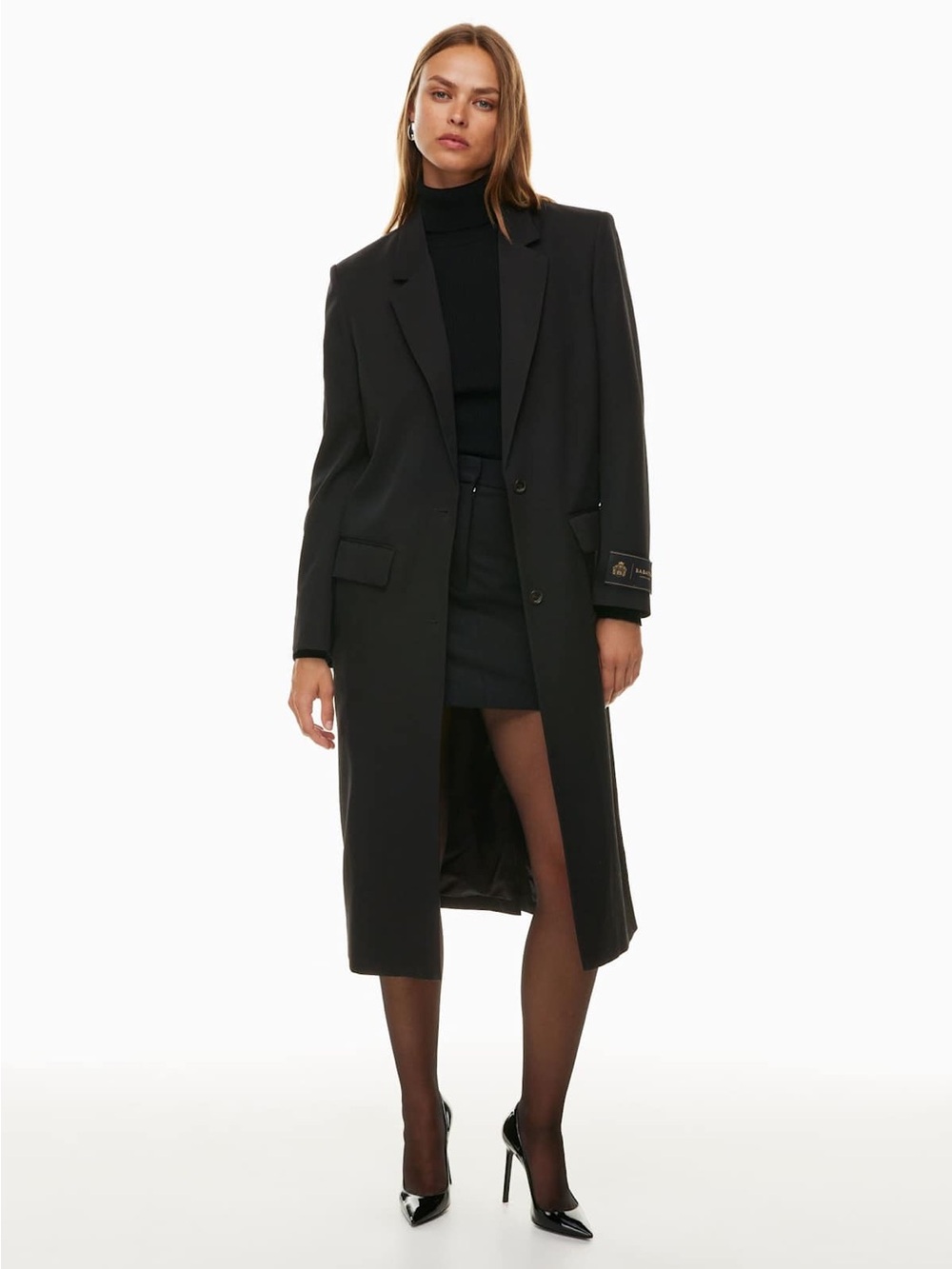 Aritzia Babaton ohara long Coat Wool black single breasted small NWT minimalist